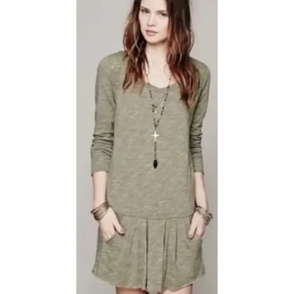 Free People Beach Sweet Nothing Olive Green Crochet Lace Knit Mini Dress Size XS